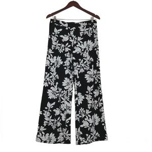 White House Black Market Dark Floral Wide Leg Cropped Pants Womens Size S Boho